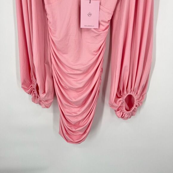 Hello Molly Ruched Bodycon Dress Twist Front Mini Pink Womens Size XS NWT - Picture 7 of 10